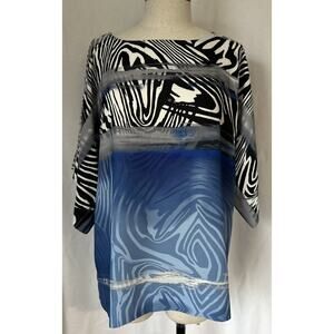 Chico's Sheer Blue Print Polyester Top Tee Shirt Blouse Tunic Womens 0 (4-6 S)